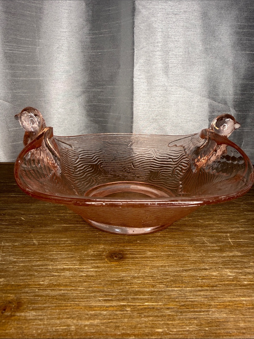 Vintage Pink Depression Glass Birds in Flight Nest Bowl Candy Trinket Dish